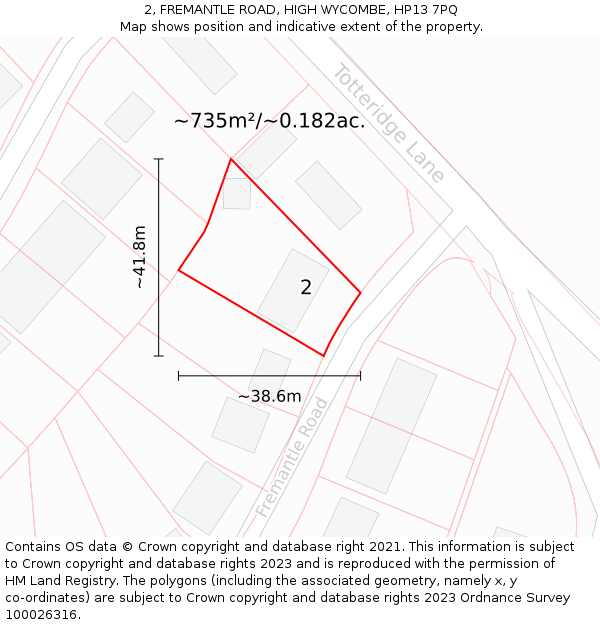 2, FREMANTLE ROAD, HIGH WYCOMBE, HP13 7PQ: Plot and title map
