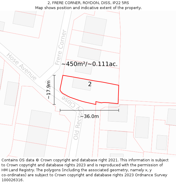 2, FRERE CORNER, ROYDON, DISS, IP22 5RS: Plot and title map