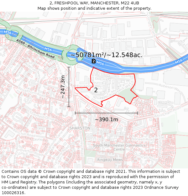 2, FRESHPOOL WAY, MANCHESTER, M22 4UB: Plot and title map