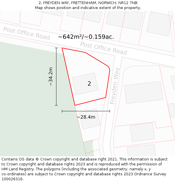 2, FREYDEN WAY, FRETTENHAM, NORWICH, NR12 7NB: Plot and title map