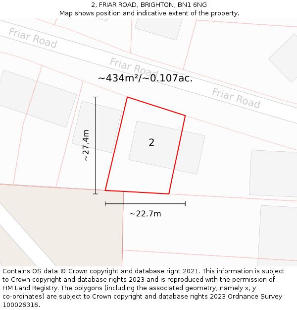 2, FRIAR ROAD, BRIGHTON, BN1 6NG: Plot and title map