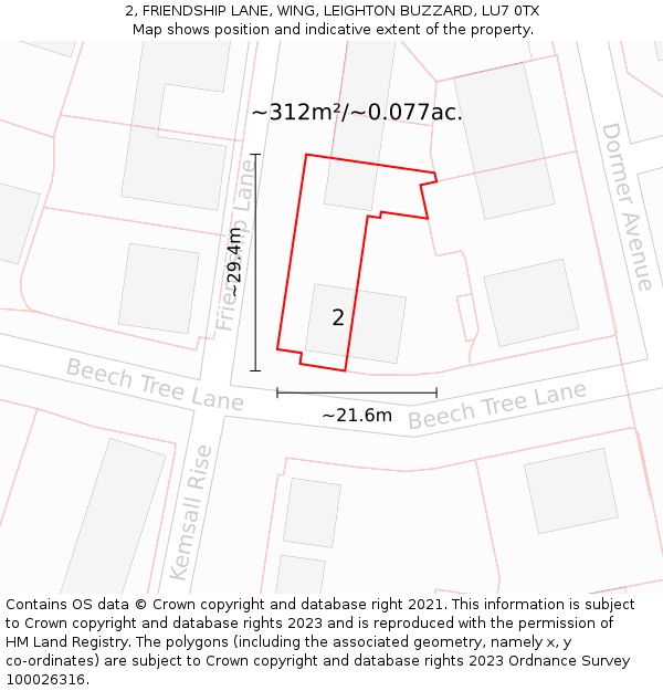 2, FRIENDSHIP LANE, WING, LEIGHTON BUZZARD, LU7 0TX: Plot and title map