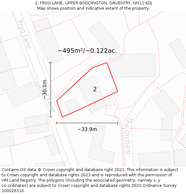 2, FROG LANE, UPPER BODDINGTON, DAVENTRY, NN11 6DJ: Plot and title map