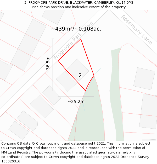 2, FROGMORE PARK DRIVE, BLACKWATER, CAMBERLEY, GU17 0PG: Plot and title map