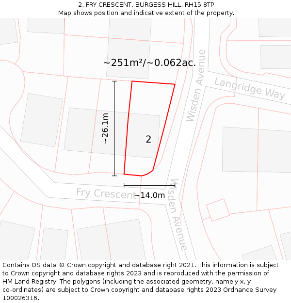 2, FRY CRESCENT, BURGESS HILL, RH15 8TP: Plot and title map