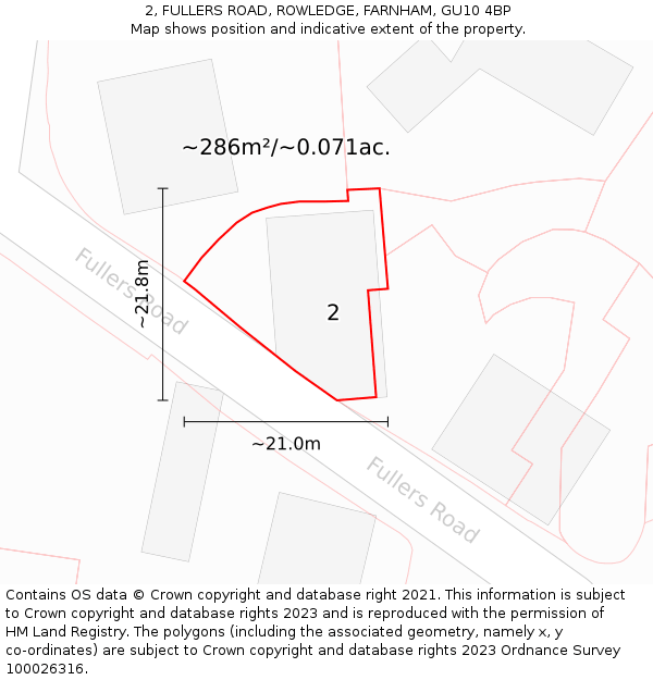 2, FULLERS ROAD, ROWLEDGE, FARNHAM, GU10 4BP: Plot and title map