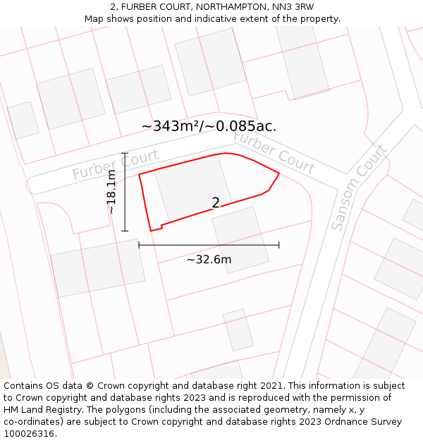 2, FURBER COURT, NORTHAMPTON, NN3 3RW: Plot and title map