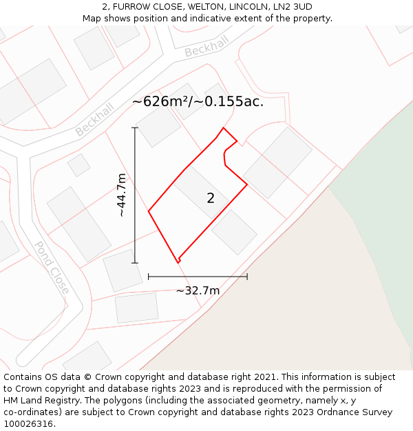 2, FURROW CLOSE, WELTON, LINCOLN, LN2 3UD: Plot and title map