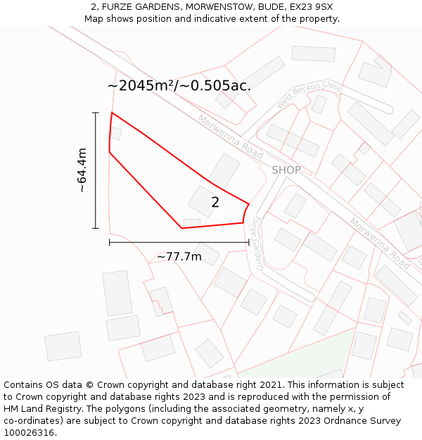 2, FURZE GARDENS, MORWENSTOW, BUDE, EX23 9SX: Plot and title map