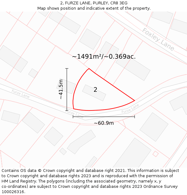 2, FURZE LANE, PURLEY, CR8 3EG: Plot and title map