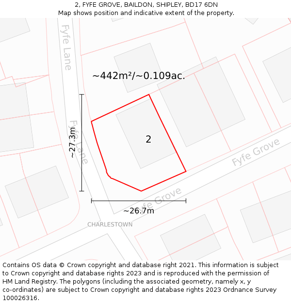 2, FYFE GROVE, BAILDON, SHIPLEY, BD17 6DN: Plot and title map