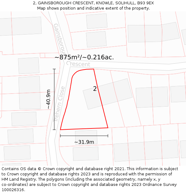 2, GAINSBOROUGH CRESCENT, KNOWLE, SOLIHULL, B93 9EX: Plot and title map