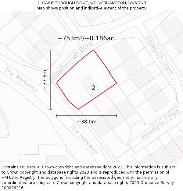 2, GAINSBOROUGH DRIVE, WOLVERHAMPTON, WV6 7NR: Plot and title map