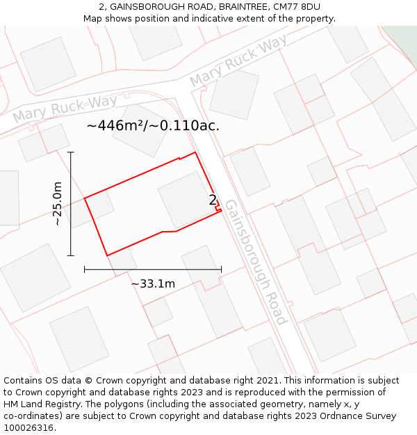 2, GAINSBOROUGH ROAD, BRAINTREE, CM77 8DU: Plot and title map