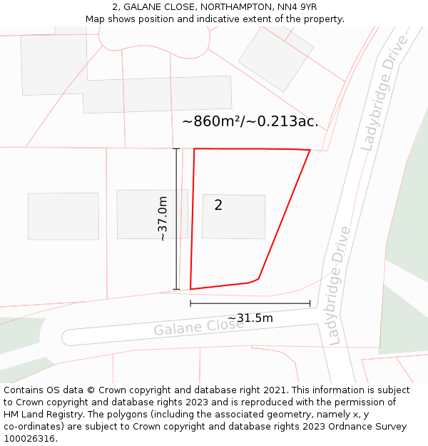 2, GALANE CLOSE, NORTHAMPTON, NN4 9YR: Plot and title map