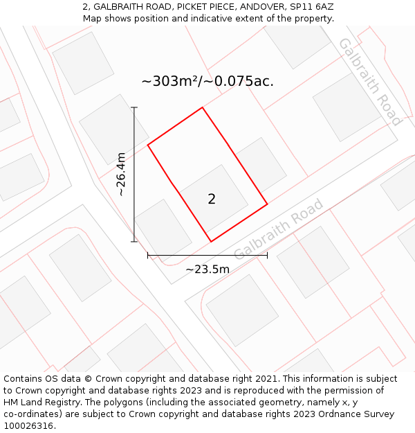 2, GALBRAITH ROAD, PICKET PIECE, ANDOVER, SP11 6AZ: Plot and title map