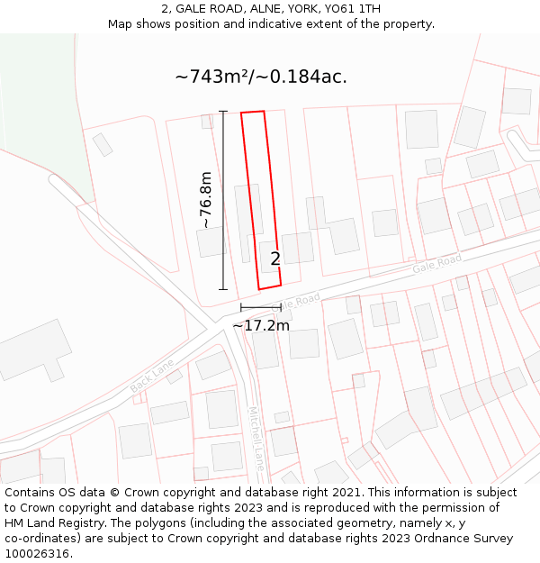 2, GALE ROAD, ALNE, YORK, YO61 1TH: Plot and title map