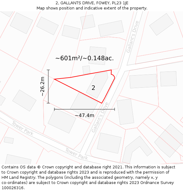 2, GALLANTS DRIVE, FOWEY, PL23 1JE: Plot and title map