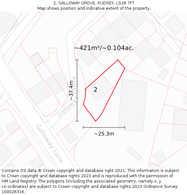 2, GALLOWAY GROVE, PUDSEY, LS28 7FT: Plot and title map