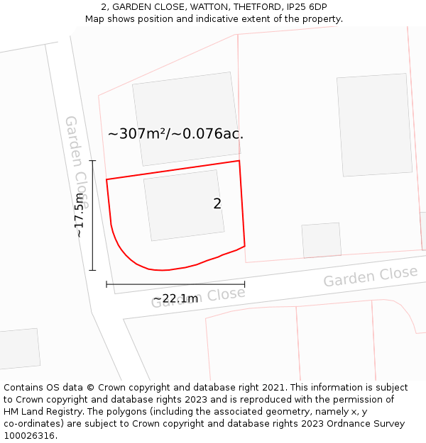 2, GARDEN CLOSE, WATTON, THETFORD, IP25 6DP: Plot and title map