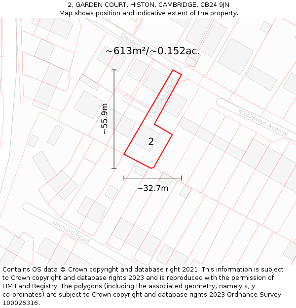 2, GARDEN COURT, HISTON, CAMBRIDGE, CB24 9JN: Plot and title map