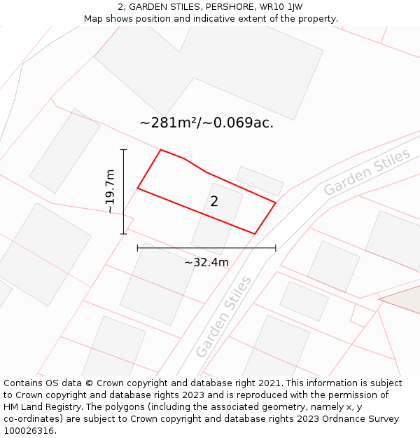 2, GARDEN STILES, PERSHORE, WR10 1JW: Plot and title map