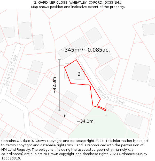 2, GARDINER CLOSE, WHEATLEY, OXFORD, OX33 1HU: Plot and title map