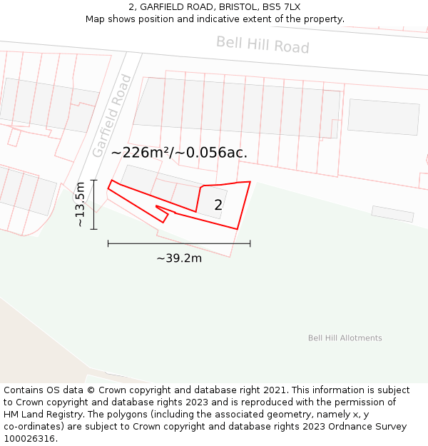 2, GARFIELD ROAD, BRISTOL, BS5 7LX: Plot and title map