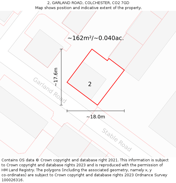 2, GARLAND ROAD, COLCHESTER, CO2 7GD: Plot and title map