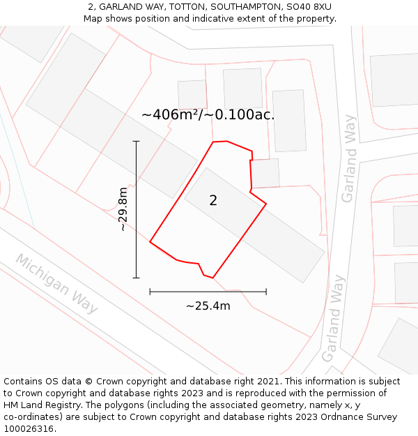 2, GARLAND WAY, TOTTON, SOUTHAMPTON, SO40 8XU: Plot and title map