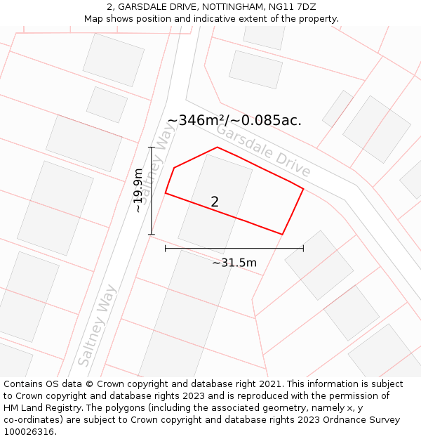 2, GARSDALE DRIVE, NOTTINGHAM, NG11 7DZ: Plot and title map