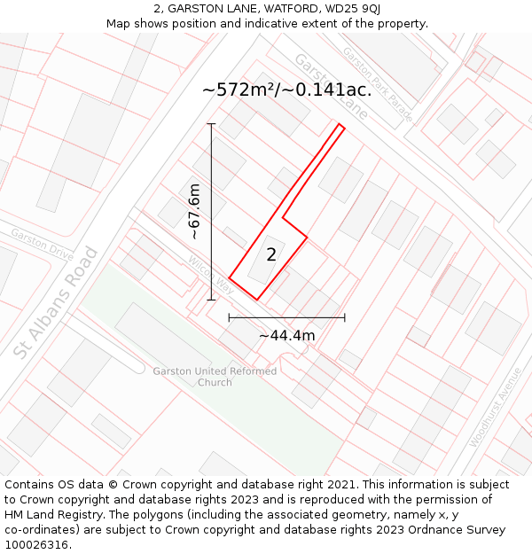 2, GARSTON LANE, WATFORD, WD25 9QJ: Plot and title map