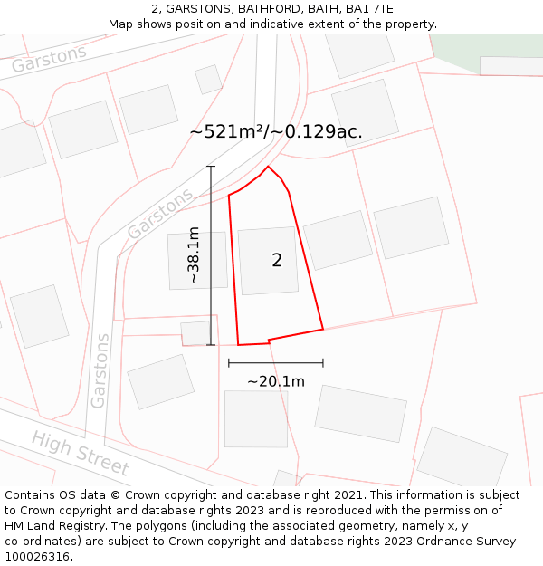 2, GARSTONS, BATHFORD, BATH, BA1 7TE: Plot and title map