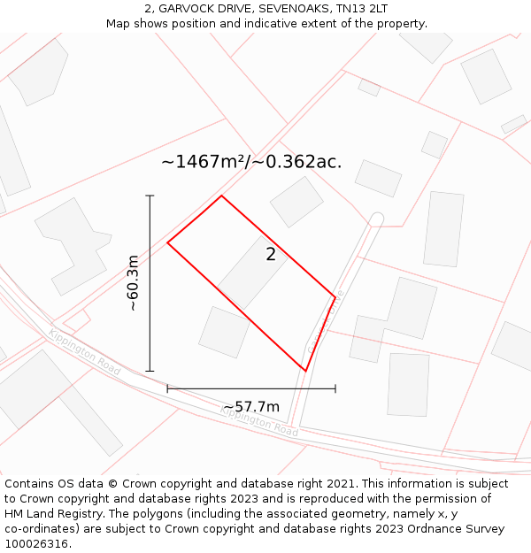 2, GARVOCK DRIVE, SEVENOAKS, TN13 2LT: Plot and title map