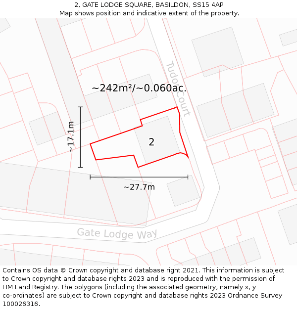 2, GATE LODGE SQUARE, BASILDON, SS15 4AP: Plot and title map