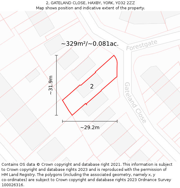 2, GATELAND CLOSE, HAXBY, YORK, YO32 2ZZ: Plot and title map