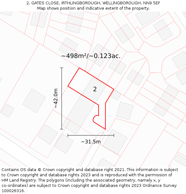 2, GATES CLOSE, IRTHLINGBOROUGH, WELLINGBOROUGH, NN9 5EF: Plot and title map