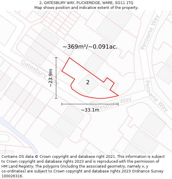 2, GATESBURY WAY, PUCKERIDGE, WARE, SG11 1TQ: Plot and title map