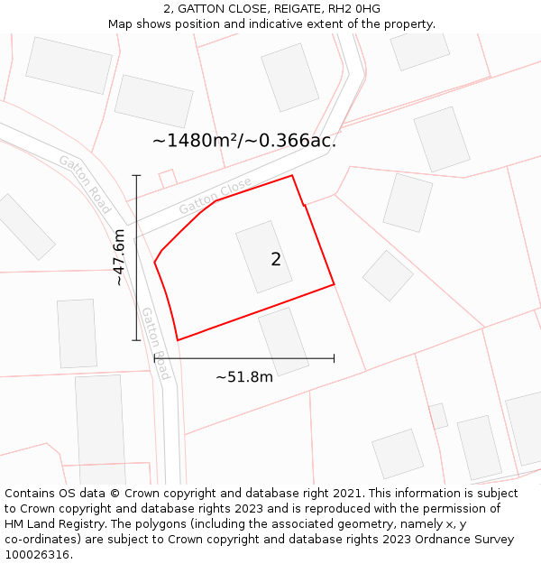 2, GATTON CLOSE, REIGATE, RH2 0HG: Plot and title map