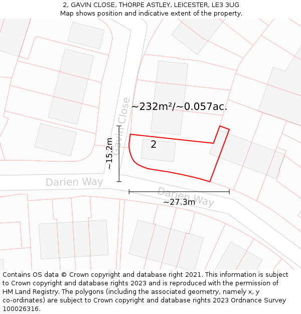 2, GAVIN CLOSE, THORPE ASTLEY, LEICESTER, LE3 3UG: Plot and title map