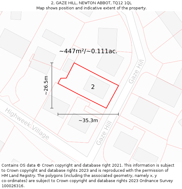 2, GAZE HILL, NEWTON ABBOT, TQ12 1QL: Plot and title map