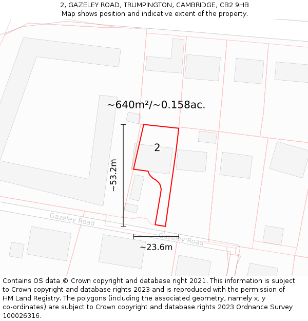 2, GAZELEY ROAD, TRUMPINGTON, CAMBRIDGE, CB2 9HB: Plot and title map