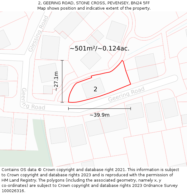 2, GEERING ROAD, STONE CROSS, PEVENSEY, BN24 5FF: Plot and title map