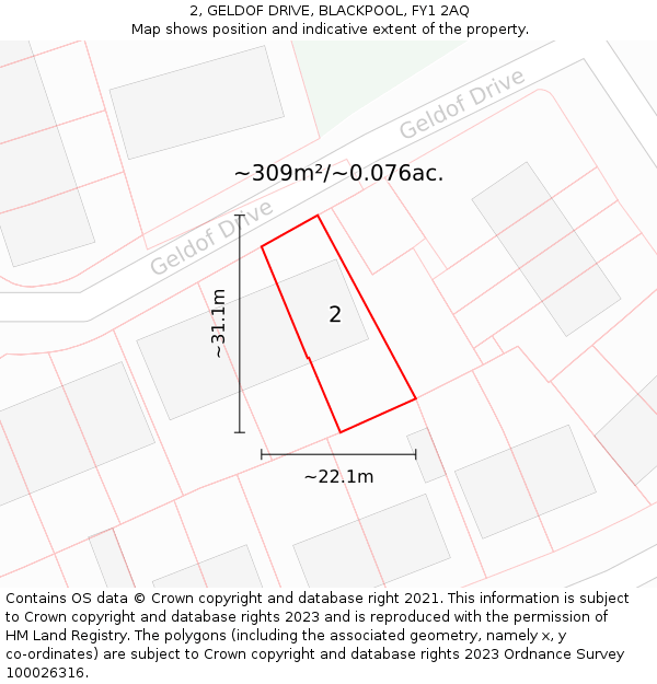 2, GELDOF DRIVE, BLACKPOOL, FY1 2AQ: Plot and title map