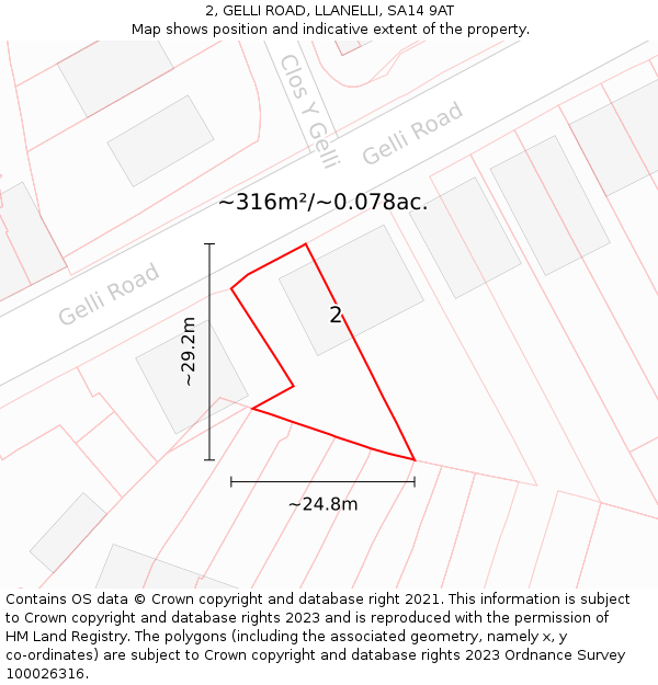 2, GELLI ROAD, LLANELLI, SA14 9AT: Plot and title map