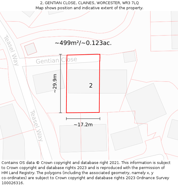 2, GENTIAN CLOSE, CLAINES, WORCESTER, WR3 7LQ: Plot and title map