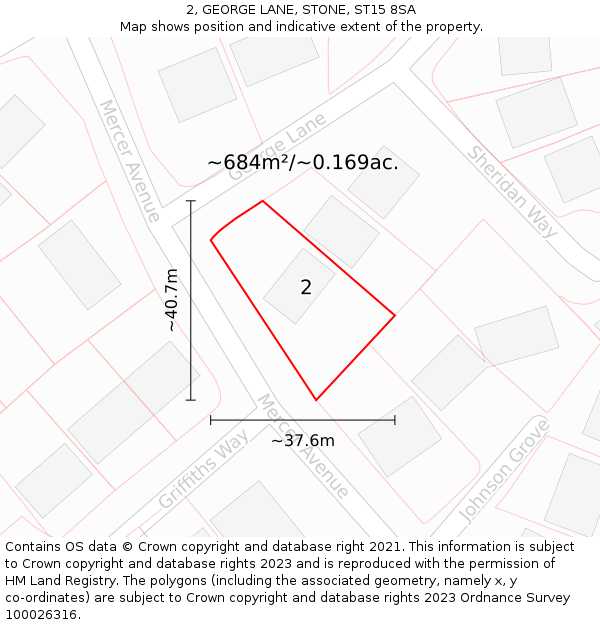 2, GEORGE LANE, STONE, ST15 8SA: Plot and title map