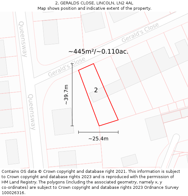 2, GERALDS CLOSE, LINCOLN, LN2 4AL: Plot and title map