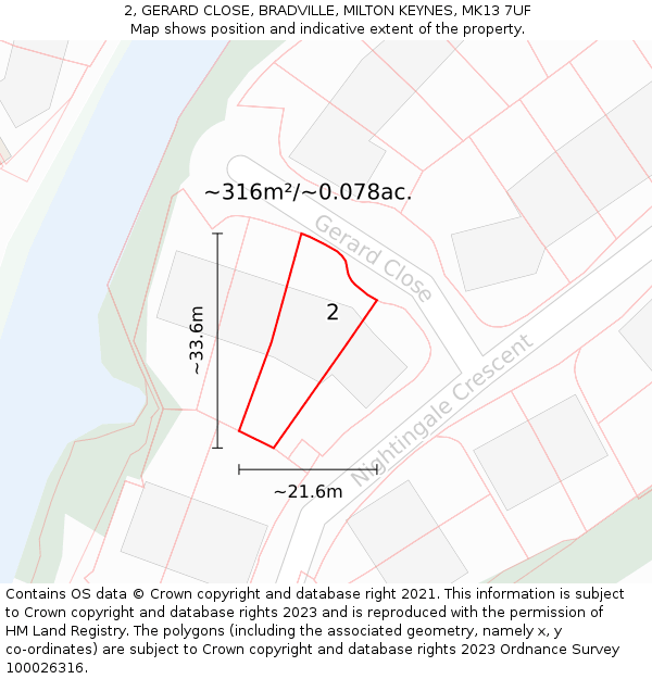 2, GERARD CLOSE, BRADVILLE, MILTON KEYNES, MK13 7UF: Plot and title map