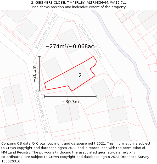 2, GIBSMERE CLOSE, TIMPERLEY, ALTRINCHAM, WA15 7LL: Plot and title map